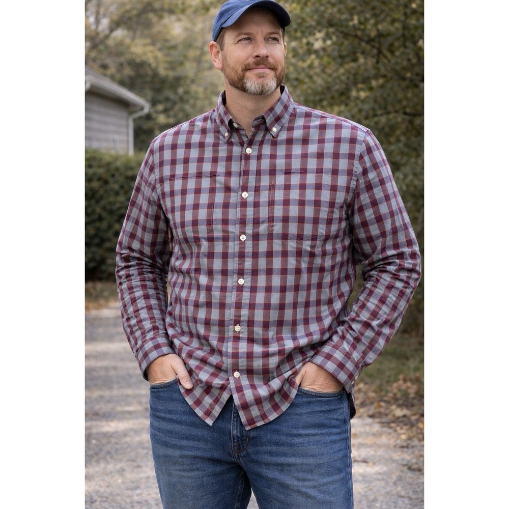 J.Crew Slim Fit Men's XL Plaid Button Down Shirt Red Blue Gray Long Sleeve
